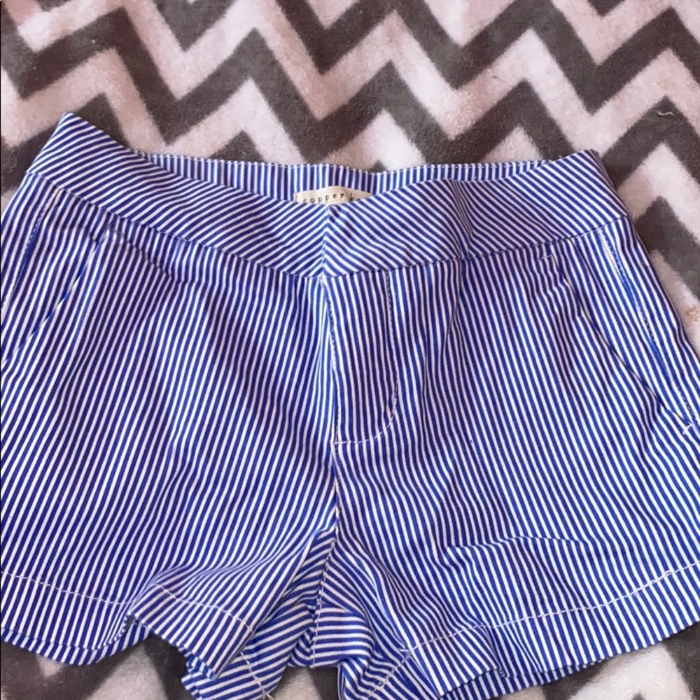 blue and white striped shorts